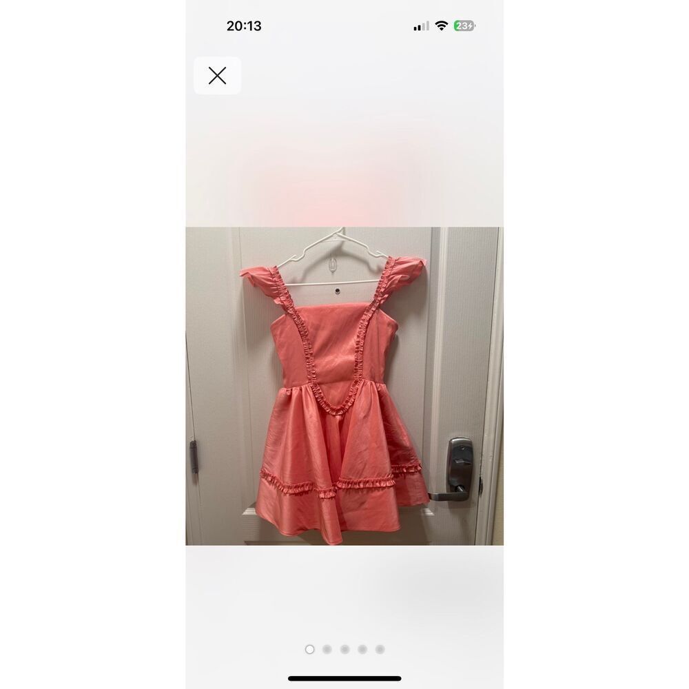 Maison Amory Coral Pink Ruffle Mini Dress | Summer Party size S Preloved - Picture 2 of 5